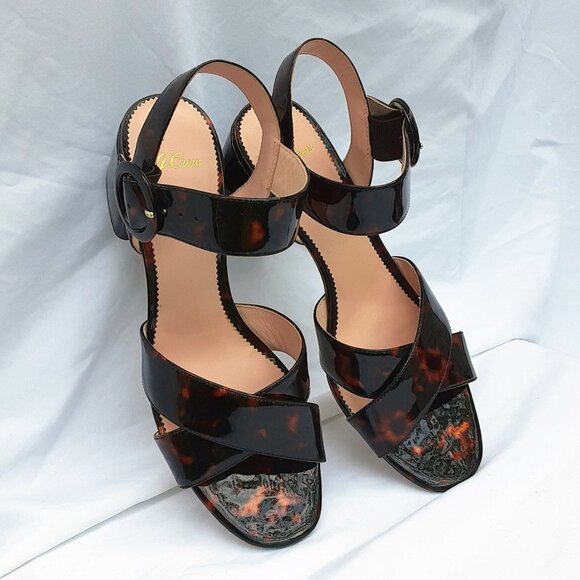 J. CREW Penny Tortoise Patent Leather Ankle Strap Buckle Sandal | Size 10.5 - Picture 5 of 13